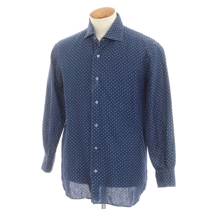 [Used] ORIAN Linen Cotton Dot Wide Collar Casual Shirt Navy x White [M] [Condition Rank C] [Men&