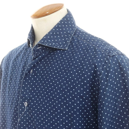 [Used] ORIAN Linen Cotton Dot Wide Collar Casual Shirt Navy x White [M] [Condition Rank C] [Men&