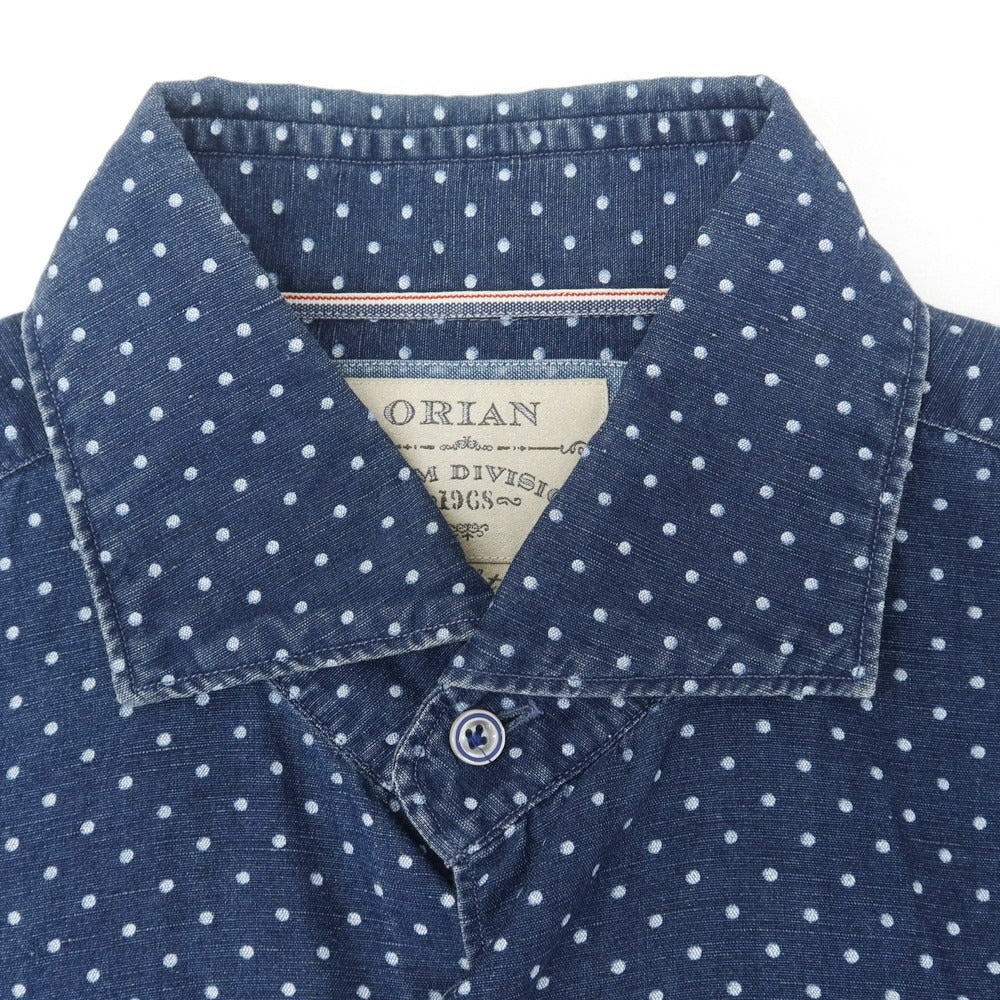 [Used] ORIAN Linen Cotton Dot Wide Collar Casual Shirt Navy x White [M] [Condition Rank C] [Men&