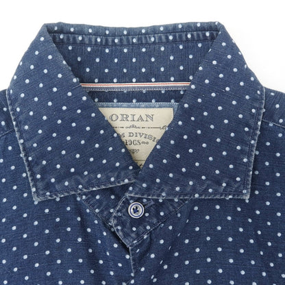 [Used] ORIAN Linen Cotton Dot Wide Collar Casual Shirt Navy x White [M] [Condition Rank C] [Men&