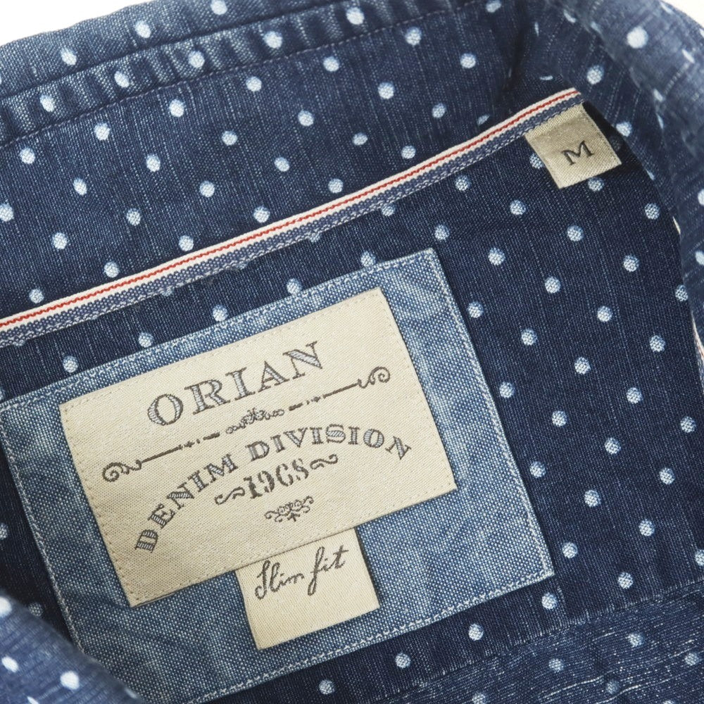 [Used] ORIAN Linen Cotton Dot Wide Collar Casual Shirt Navy x White [M] [Condition Rank C] [Men&