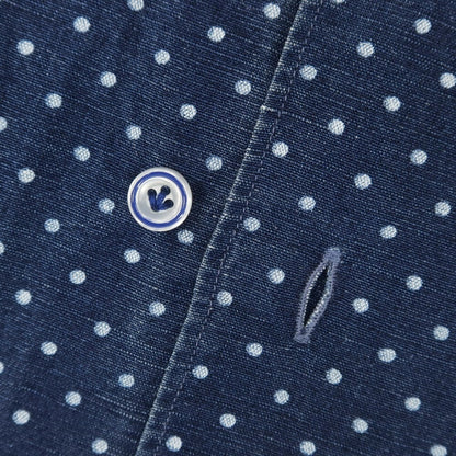 [Used] ORIAN Linen Cotton Dot Wide Collar Casual Shirt Navy x White [M] [Condition Rank C] [Men&