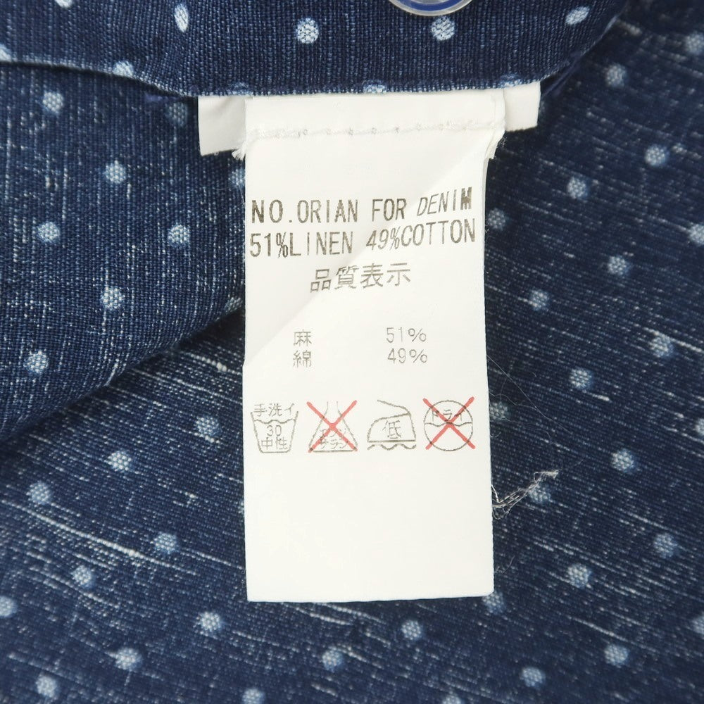 [Used] ORIAN Linen Cotton Dot Wide Collar Casual Shirt Navy x White [M] [Condition Rank C] [Men&