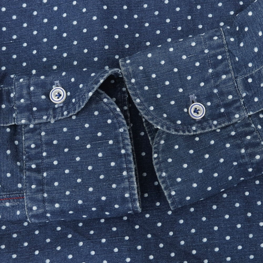[Used] ORIAN Linen Cotton Dot Wide Collar Casual Shirt Navy x White [M] [Condition Rank C] [Men&