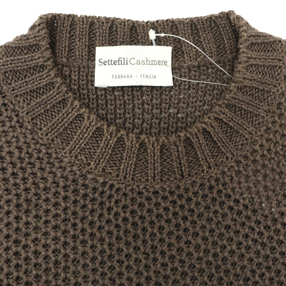 【中古】セッテフィーリ カシミア Settefili Cashmere リネン コットン クルーネック プルオーバーニット ダークブラウン【 サイズ44 】【 状態ランクC 】【 メンズ 】 [EPD]