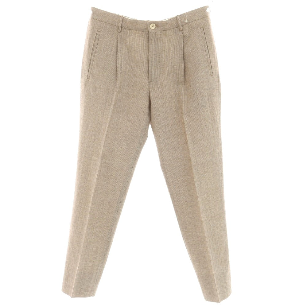 [Used] INCOTEX Rayon Cotton Polyester Linen Check Casual Slacks Pants Brown x White [46L] [Condition Rank A] [Men&