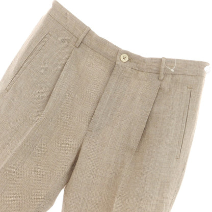 [Used] INCOTEX Rayon Cotton Polyester Linen Check Casual Slacks Pants Brown x White [46L] [Condition Rank A] [Men&