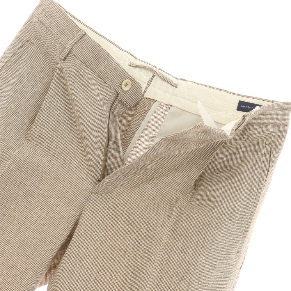 [Used] INCOTEX Rayon Cotton Polyester Linen Check Casual Slacks Pants Brown x White [46L] [Condition Rank A] [Men&