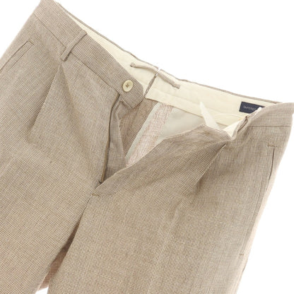 [Used] INCOTEX Rayon Cotton Polyester Linen Check Casual Slacks Pants Brown x White [46L] [Condition Rank A] [Men&