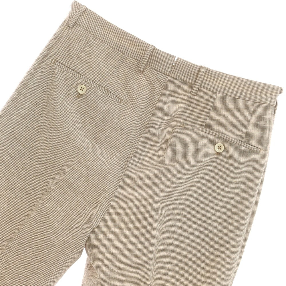 [Used] INCOTEX Rayon Cotton Polyester Linen Check Casual Slacks Pants Brown x White [46L] [Condition Rank A] [Men&