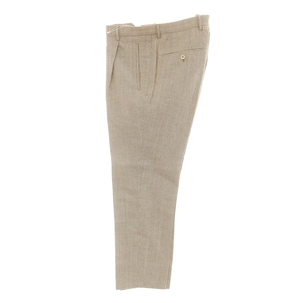 [Used] INCOTEX Rayon Cotton Polyester Linen Check Casual Slacks Pants Brown x White [46L] [Condition Rank A] [Men&