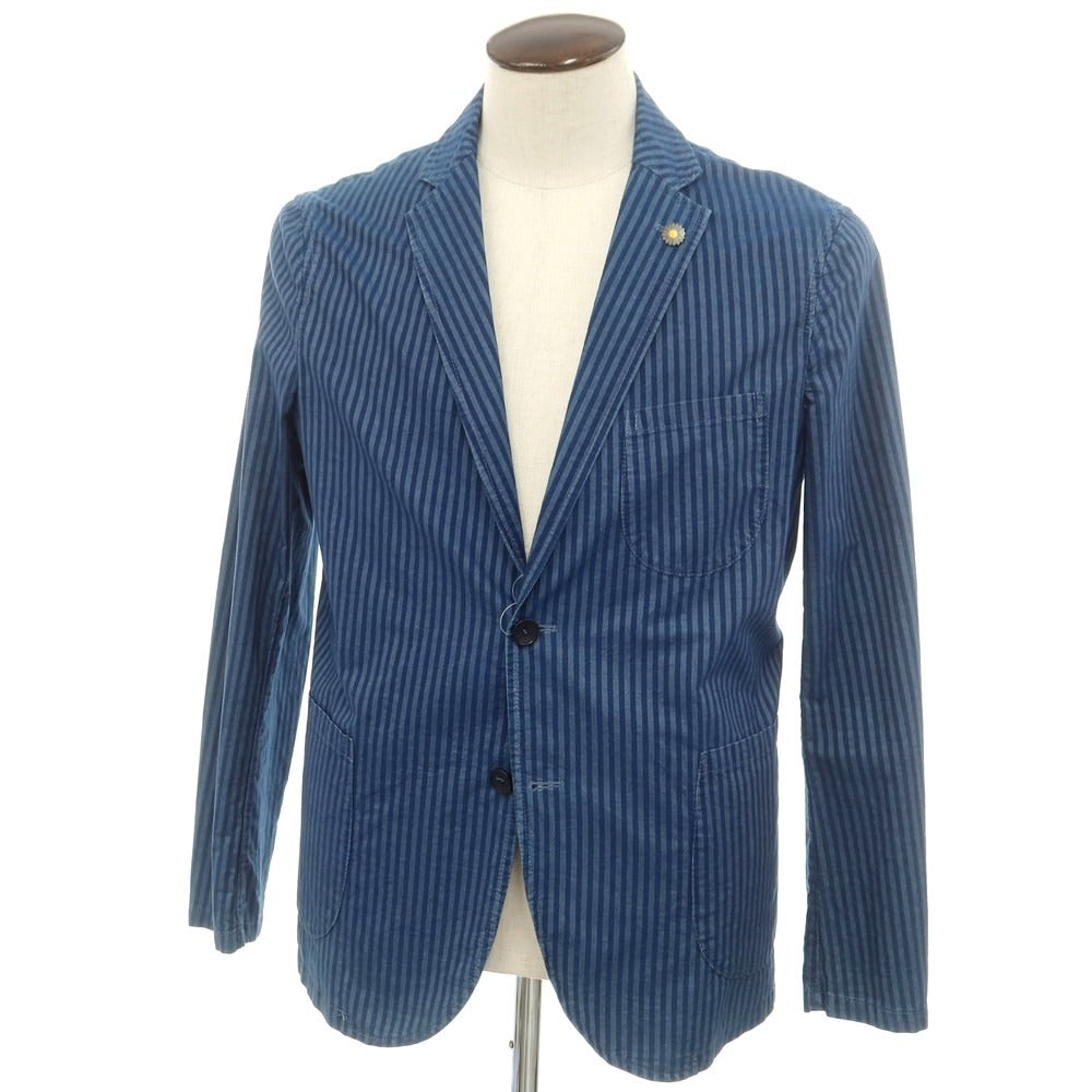 【中古】ジャンネット giannetto シャンブレーコットン ストライプ ジャケット ネイビーxブルー【 50 】【 状態ランクD 】【 メンズ 】