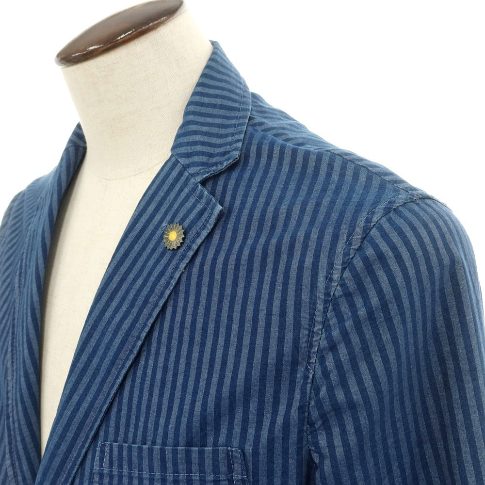 【中古】ジャンネット giannetto シャンブレーコットン ストライプ ジャケット ネイビーxブルー【 50 】【 状態ランクD 】【 メンズ 】