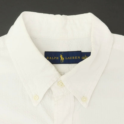 【中古】ラルフローレン RALPH LAUREN コットン シアサッカー ボタンダウン 半袖シャツ ホワイト【 L 】【 状態ランクC 】【 メンズ 】