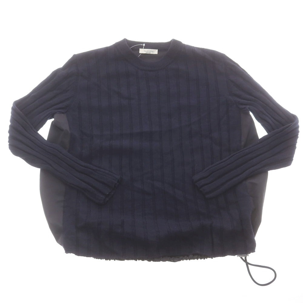 【中古】ヴァレンティノ VALENTINO ウール×ポリエステル クルーネック プルオーバーニット ネイビーxブラック【 S 】【 状態ランクB 】【 メンズ 】