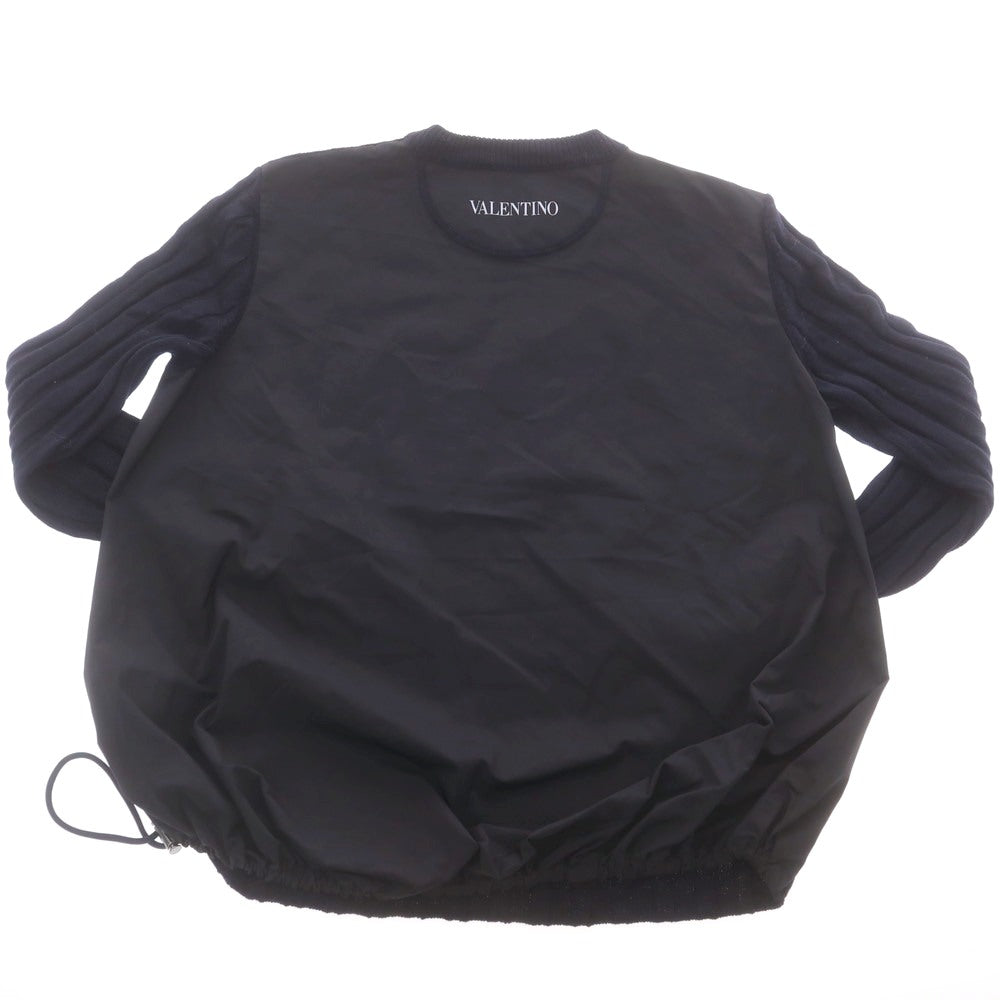 【中古】ヴァレンティノ VALENTINO ウール ポリエステル クルーネック プルオーバーニット ネイビーxブラック【サイズS】【 状態ランクB 】【 メンズ 】 [DPD]