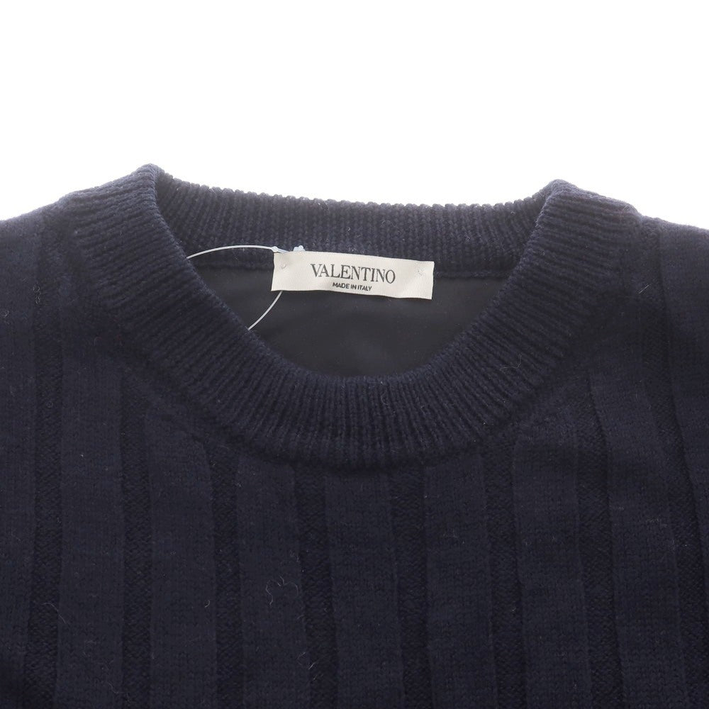 【中古】ヴァレンティノ VALENTINO ウール ポリエステル クルーネック プルオーバーニット ネイビーxブラック【サイズS】【 状態ランクB 】【 メンズ 】 [DPD]