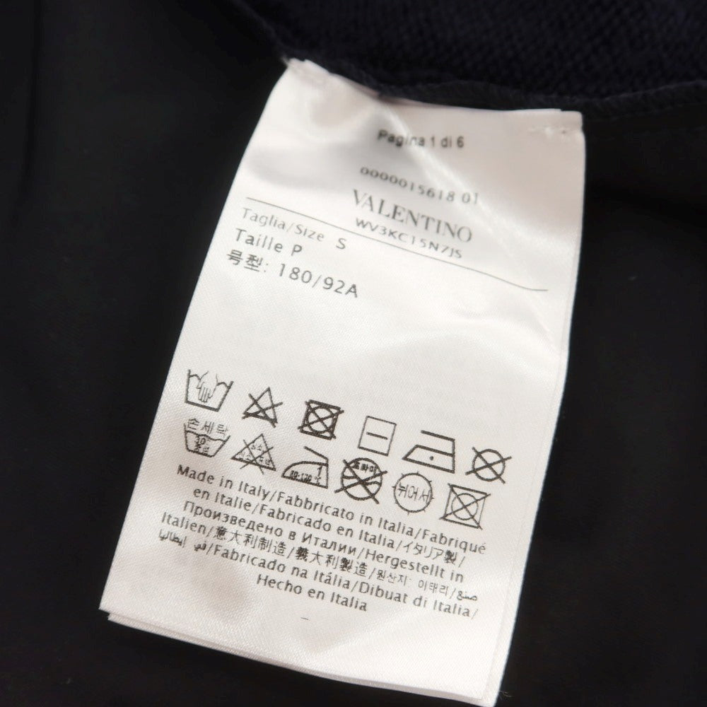 【中古】ヴァレンティノ VALENTINO ウール ポリエステル クルーネック プルオーバーニット ネイビーxブラック【サイズS】【 状態ランクB 】【 メンズ 】 [DPD]
