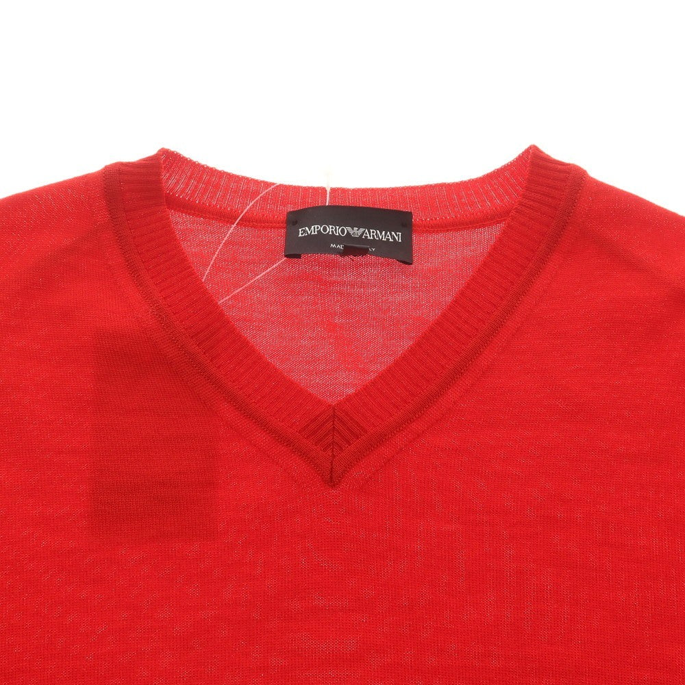 【中古】エンポリオ アルマーニ EMPORIO ARMANI ハイゲージ ウール Vネック プルオーバーニット レッド【 48 】【 状態ランクB 】【 メンズ 】