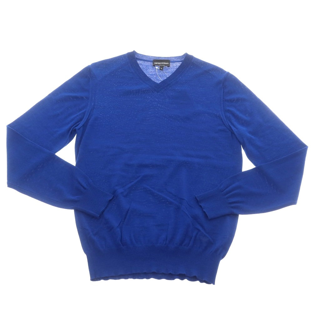 【中古】エンポリオ アルマーニ EMPORIO ARMANI ハイゲージ ウール Vネック プルオーバーニット ブルー【 48 】【 状態ランクB 】【 メンズ 】