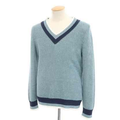 [Used] GRAN SASSO Mid-gauge linen cotton V-neck pullover knit Light blue x navy [46] [Condition rank A] [Men&