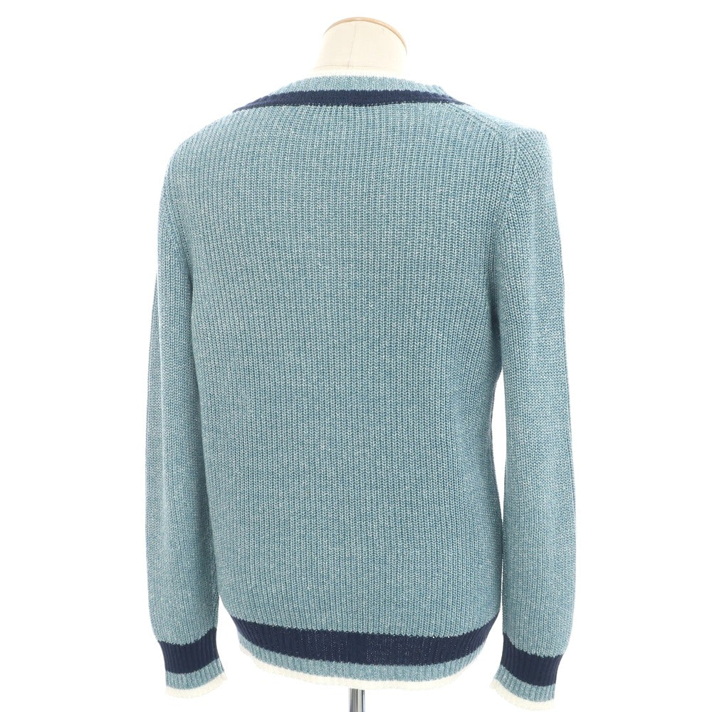 [Used] GRAN SASSO Mid-gauge linen cotton V-neck pullover knit Light blue x navy [46] [Condition rank A] [Men&