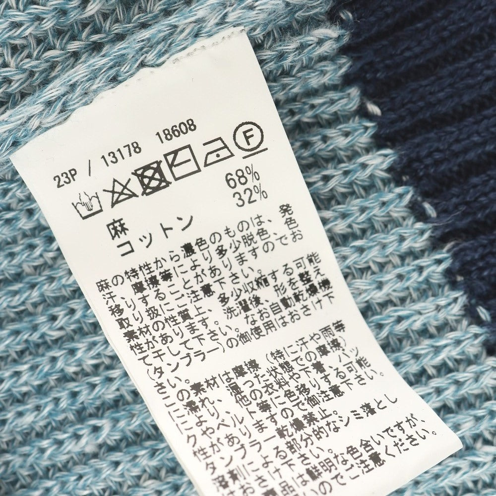 [Used] GRAN SASSO Mid-gauge linen cotton V-neck pullover knit Light blue x navy [46] [Condition rank A] [Men&