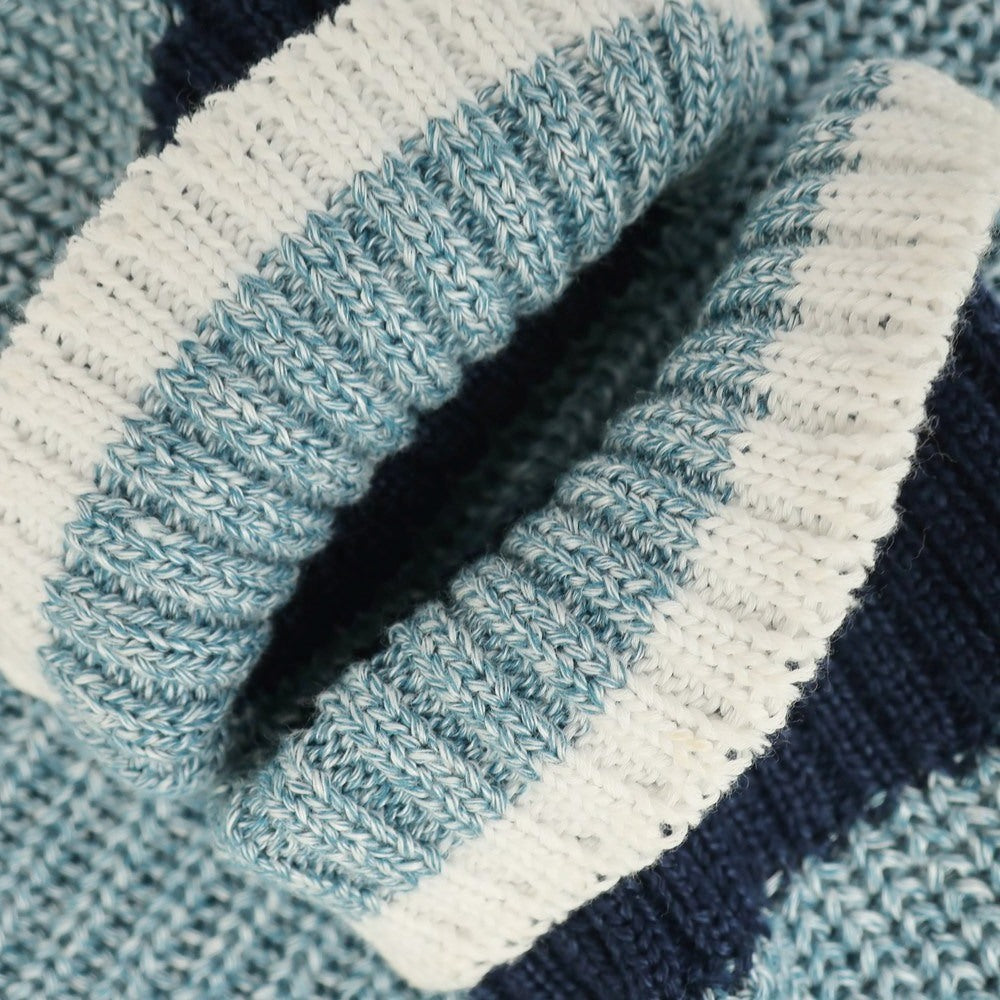 [Used] GRAN SASSO Mid-gauge linen cotton V-neck pullover knit Light blue x navy [46] [Condition rank A] [Men&