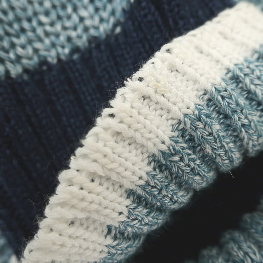 [Used] GRAN SASSO Mid-gauge linen cotton V-neck pullover knit Light blue x navy [46] [Condition rank A] [Men&