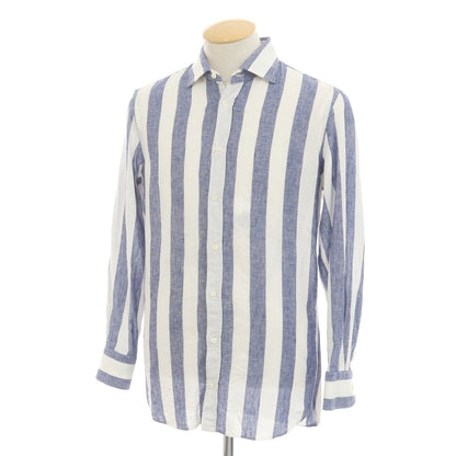 [Used] GUY ROVER Linen cotton striped wide collar casual shirt Navy x white [38] [Condition rank B] [Men&