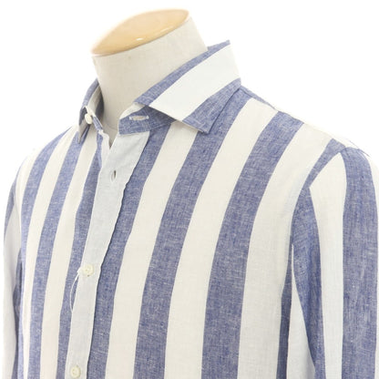 [Used] GUY ROVER Linen cotton striped wide collar casual shirt Navy x white [38] [Condition rank B] [Men&