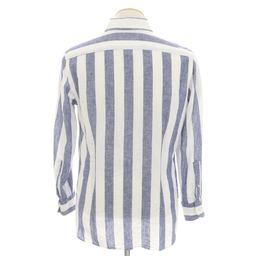 [Used] GUY ROVER Linen cotton striped wide collar casual shirt Navy x white [38] [Condition rank B] [Men&