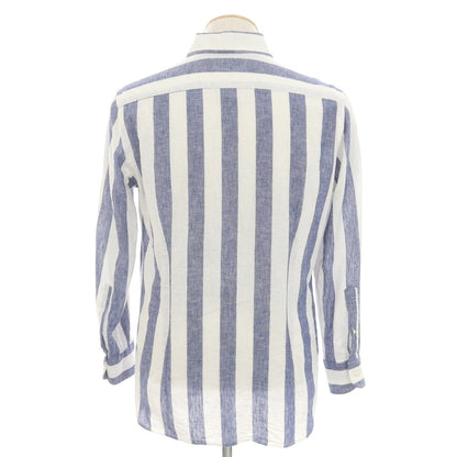 [Used] GUY ROVER Linen cotton striped wide collar casual shirt Navy x white [38] [Condition rank B] [Men&