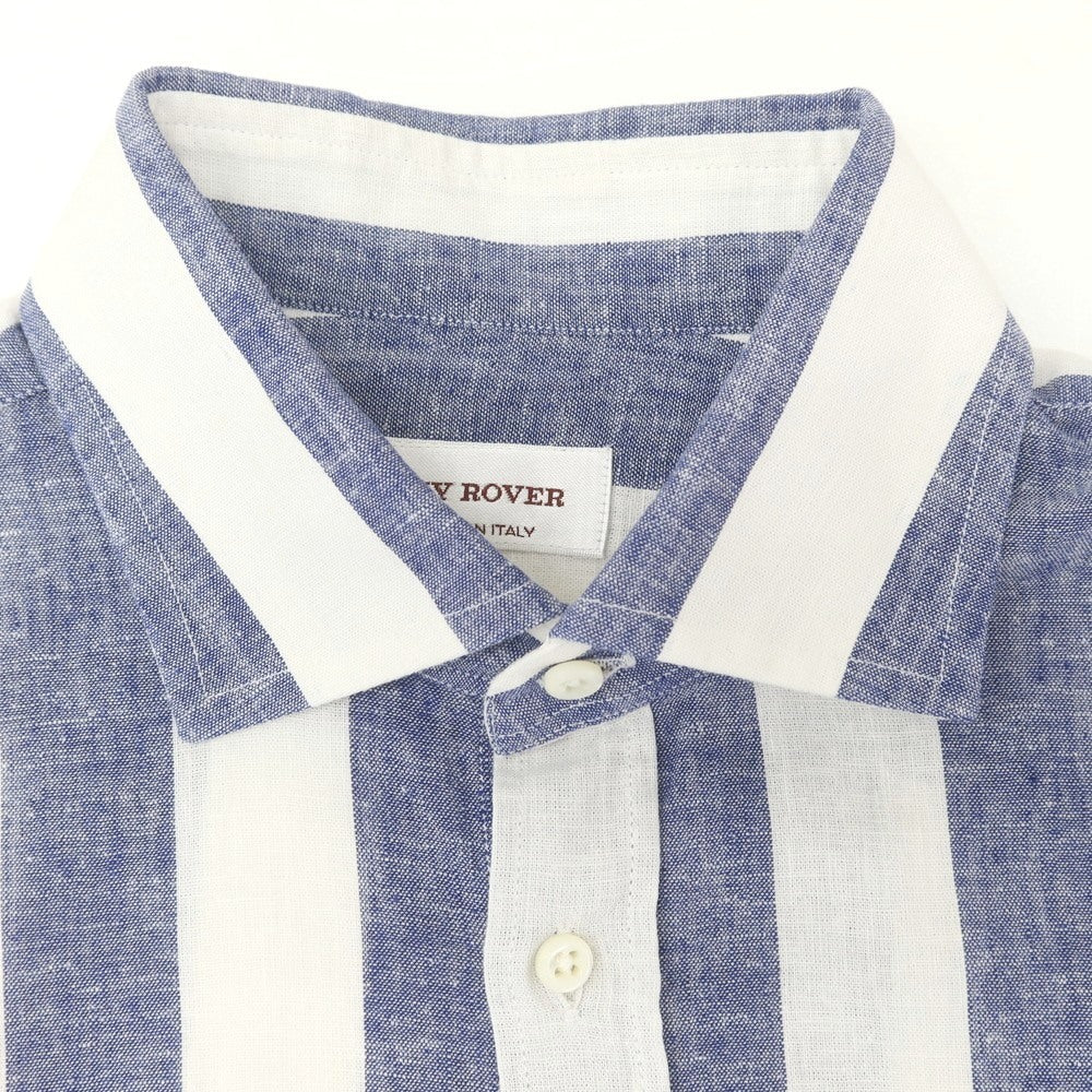 [Used] GUY ROVER Linen cotton striped wide collar casual shirt Navy x white [38] [Condition rank B] [Men&