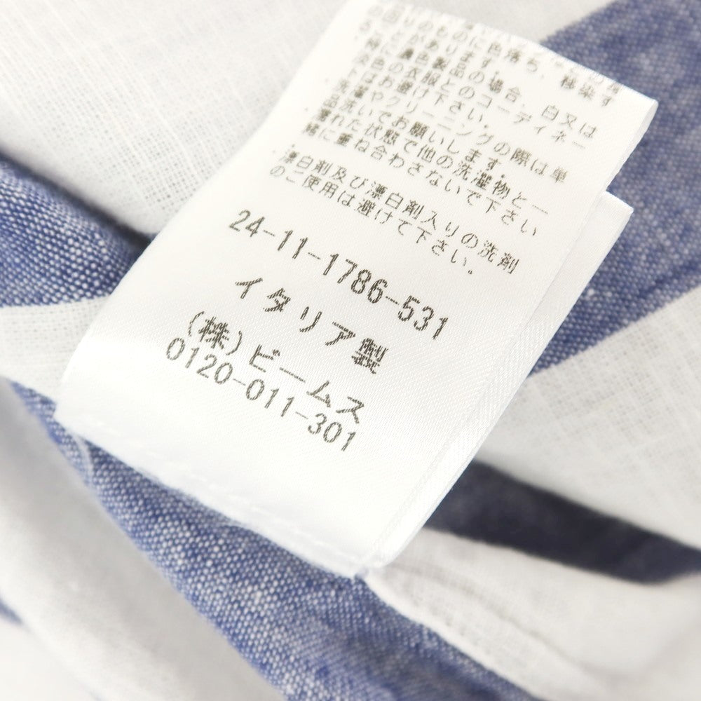 [Used] GUY ROVER Linen cotton striped wide collar casual shirt Navy x white [38] [Condition rank B] [Men&