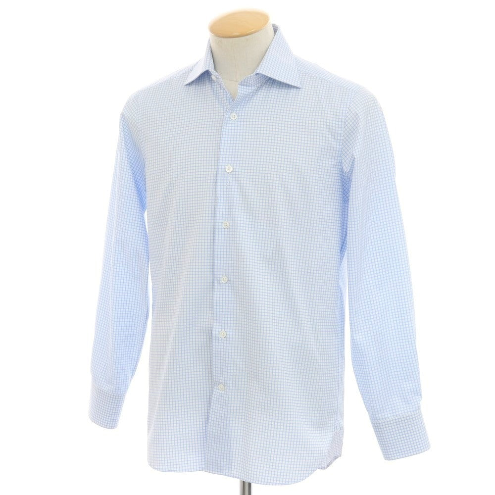 【中古】ビームスエフ BEAMS F コットン チェック ワイドカラー ドレスシャツ ライトブルーxホワイト【 38 】【 状態ランクB 】【 メンズ 】