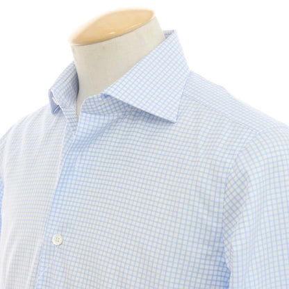[Used] BEAMS F Cotton Check Wide Collar Dress Shirt Light Blue x White [38] [Condition Rank B] [Men&