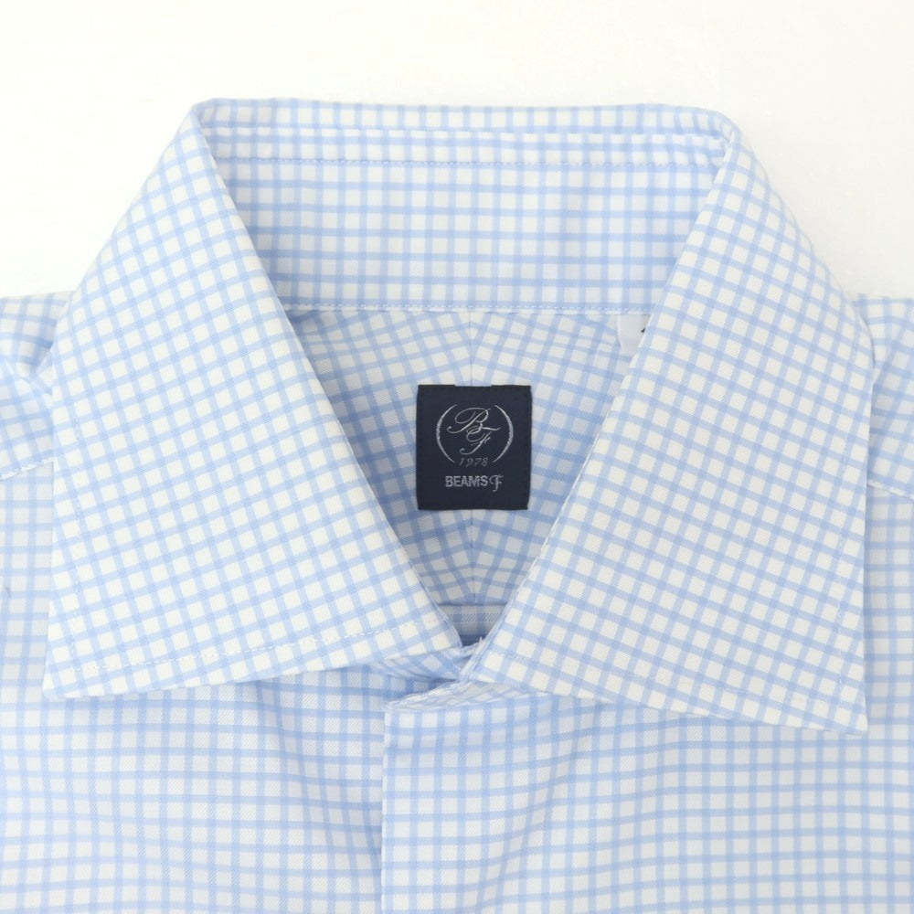 [Used] BEAMS F Cotton Check Wide Collar Dress Shirt Light Blue x White [38] [Condition Rank B] [Men&