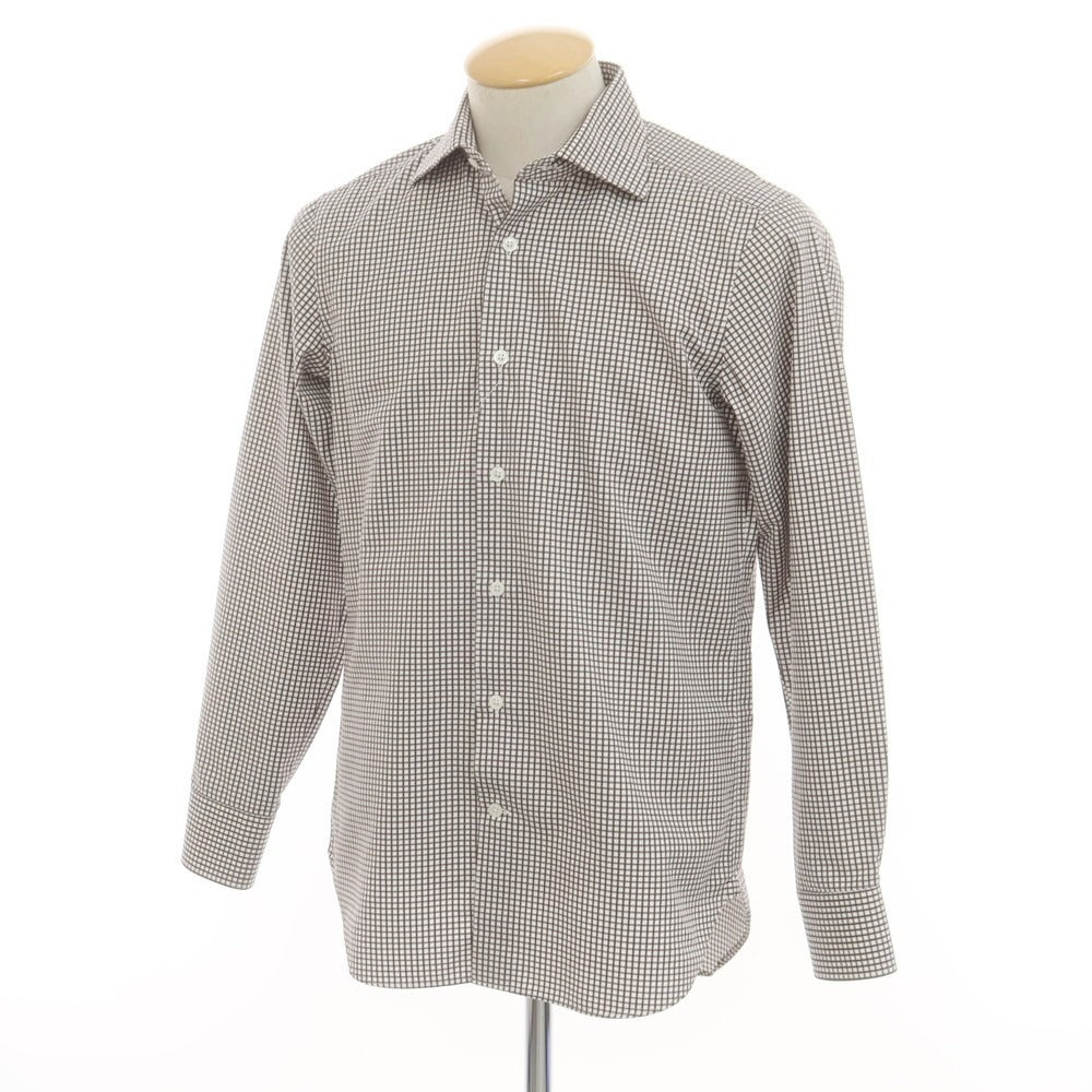 【中古】ビームスエフ BEAMS F コットン チェック ワイドカラー ドレスシャツ ブラウンxホワイト【 38 】【 状態ランクB 】【 メンズ 】