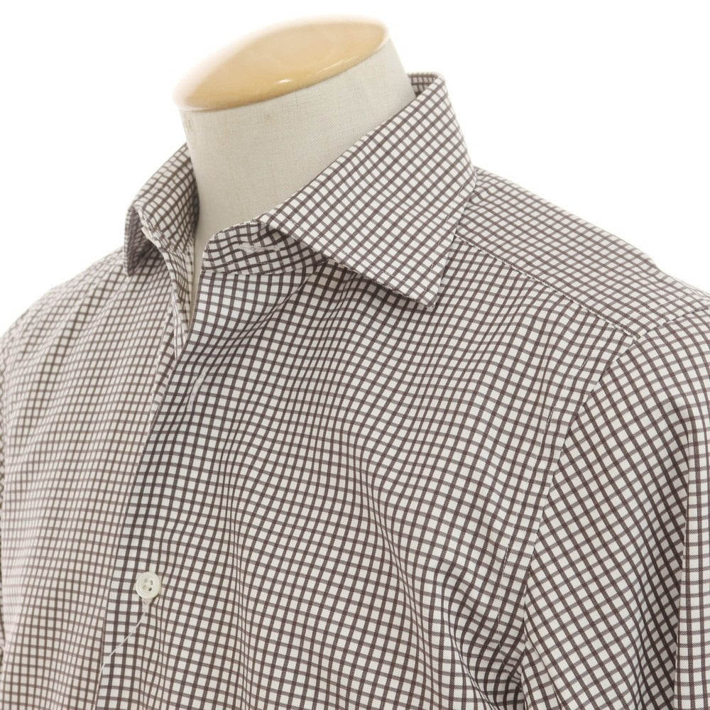 [Used] BEAMS F Cotton Check Wide Collar Dress Shirt Brown x White [38] [Condition Rank B] [Men&