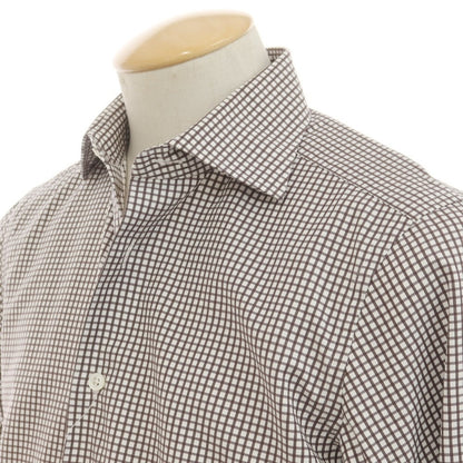 [Used] BEAMS F Cotton Check Wide Collar Dress Shirt Brown x White [38] [Condition Rank B] [Men&