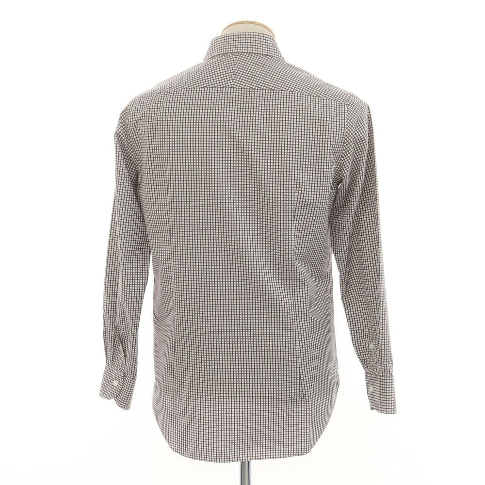 [Used] BEAMS F Cotton Check Wide Collar Dress Shirt Brown x White [38] [Condition Rank B] [Men&