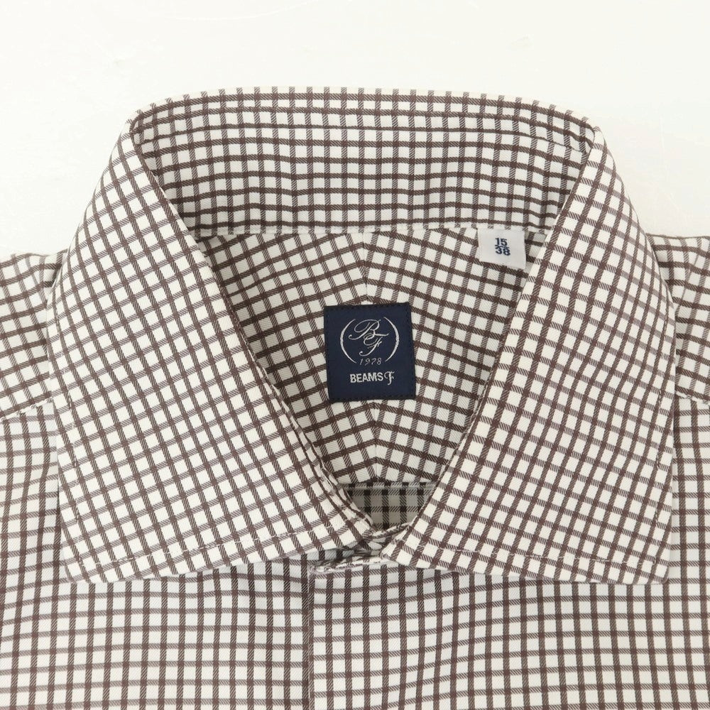 [Used] BEAMS F Cotton Check Wide Collar Dress Shirt Brown x White [38] [Condition Rank B] [Men&