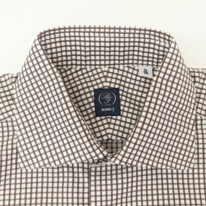 [Used] BEAMS F Cotton Check Wide Collar Dress Shirt Brown x White [38] [Condition Rank B] [Men&
