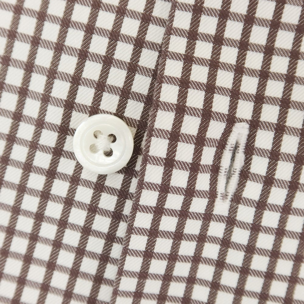 [Used] BEAMS F Cotton Check Wide Collar Dress Shirt Brown x White [38] [Condition Rank B] [Men&
