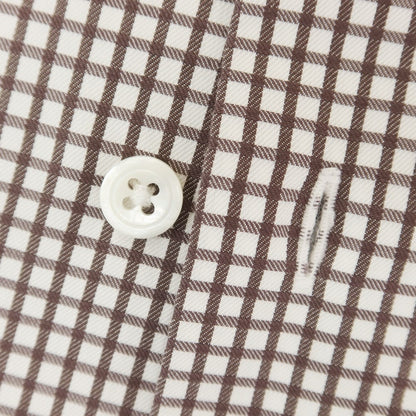 [Used] BEAMS F Cotton Check Wide Collar Dress Shirt Brown x White [38] [Condition Rank B] [Men&