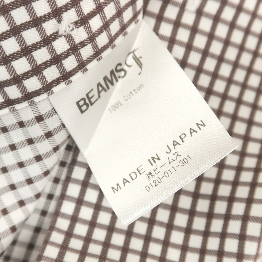 [Used] BEAMS F Cotton Check Wide Collar Dress Shirt Brown x White [38] [Condition Rank B] [Men&