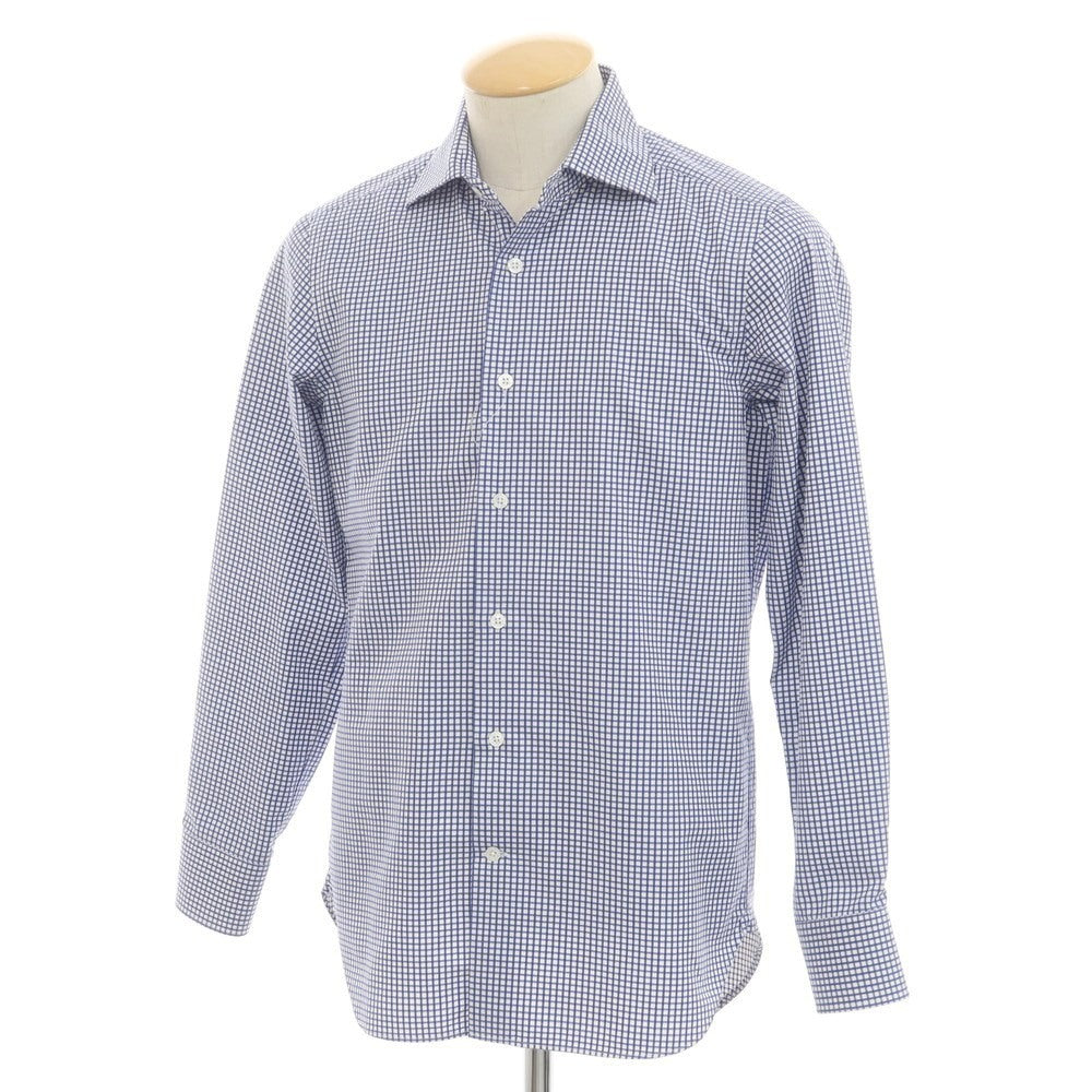 【中古】ビームスエフ BEAMS F コットン チェック ワイドカラー ドレスシャツ ネイビーxホワイト【 38 】【 状態ランクB 】【 メンズ 】