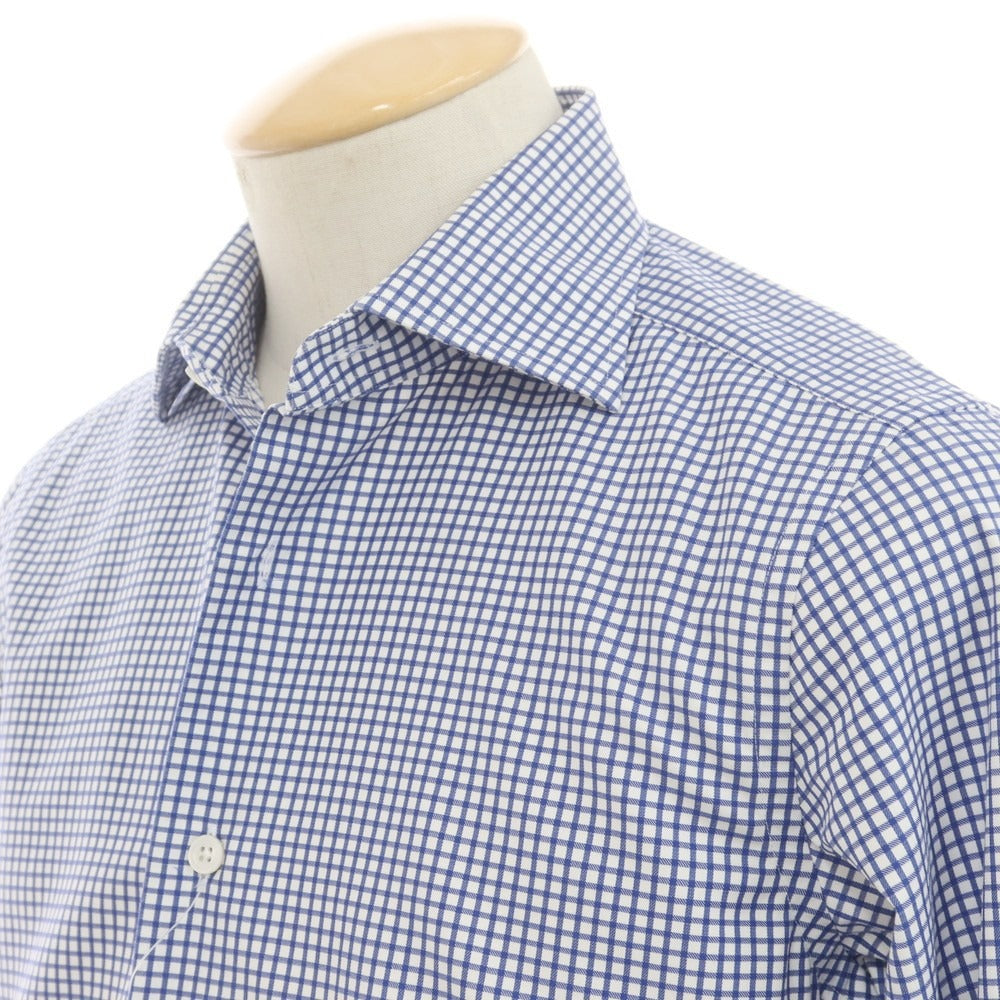 【中古】ビームスエフ BEAMS F コットン チェック ワイドカラー ドレスシャツ ネイビーxホワイト【 38 】【 状態ランクB 】【 メンズ 】