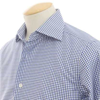 [Used] BEAMS F Cotton Check Wide Collar Dress Shirt Navy x White [38] [Condition Rank B] [Men&